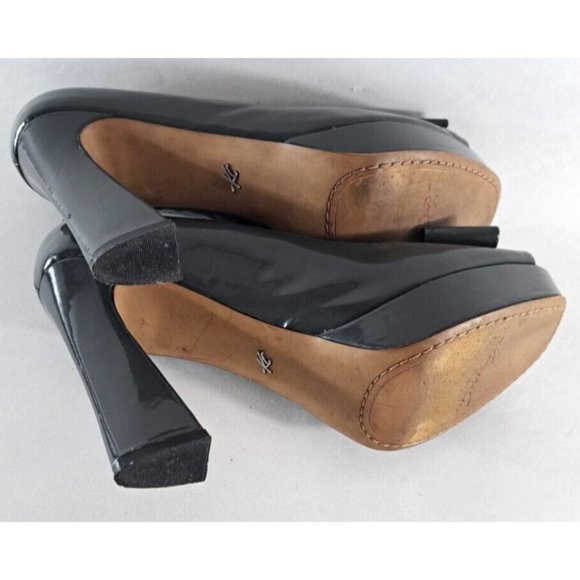 Womens Kenneth Cole Shop It 5" Heels Gray Pewter Chunky Peep Toe Bows Leather 10 - Picture 8 of 8